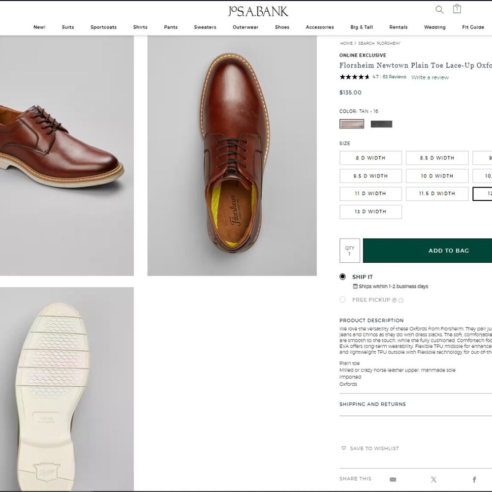 Florsheim Leather Oxfords 12M